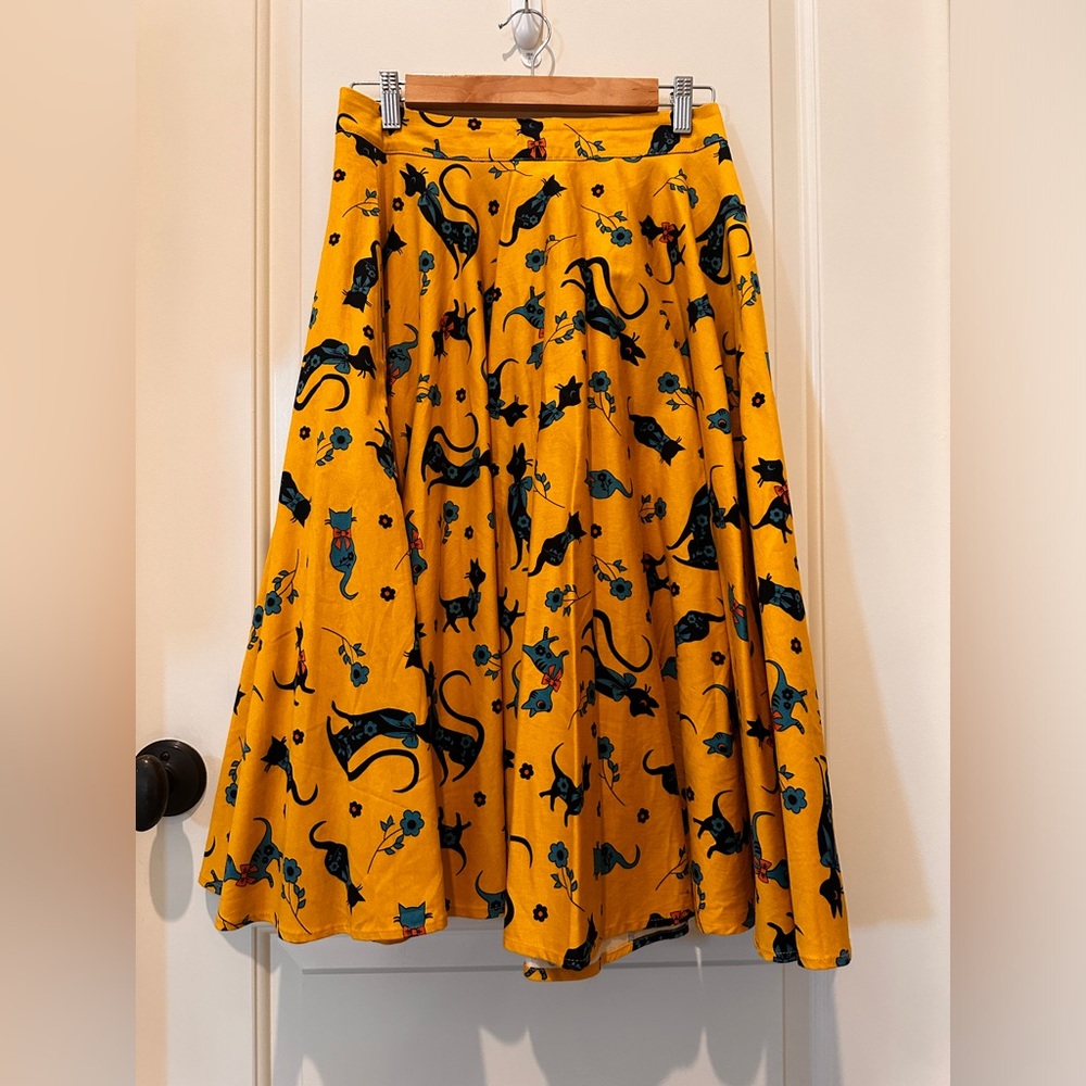 Voodoo Vixen Bold Yellow Cat Print Skirt